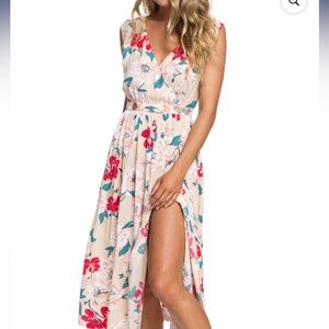 Roxy Cross Over Floral Midi Wrap Sleeveless Summer Dress